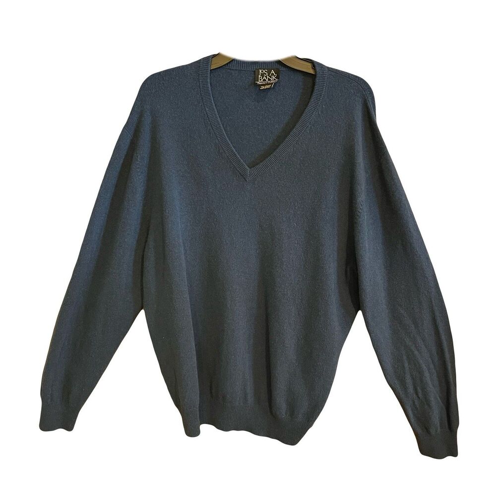 Jos A Bank Mens Cashmere Sweater Sz L Blue Quiet Luxury Preppy Travelers Collect